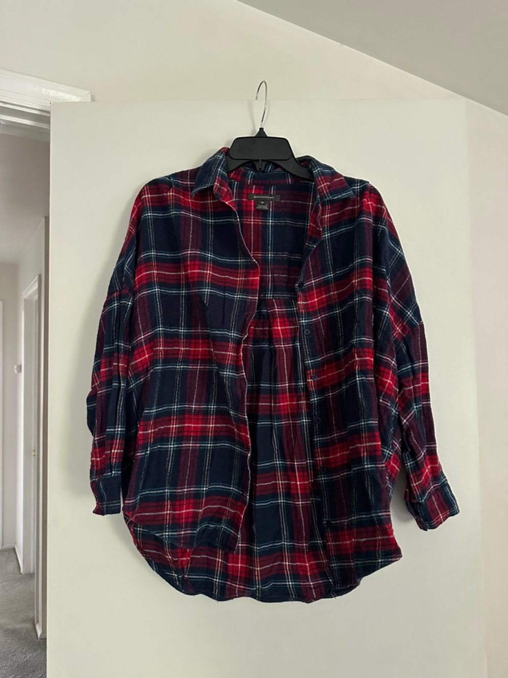 French Connection Women’s Plaid Button-Up Shirt in Red and Navy